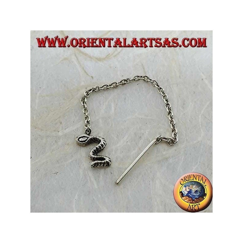 Orecchini in argento a catenina con serpente da 6 cm
