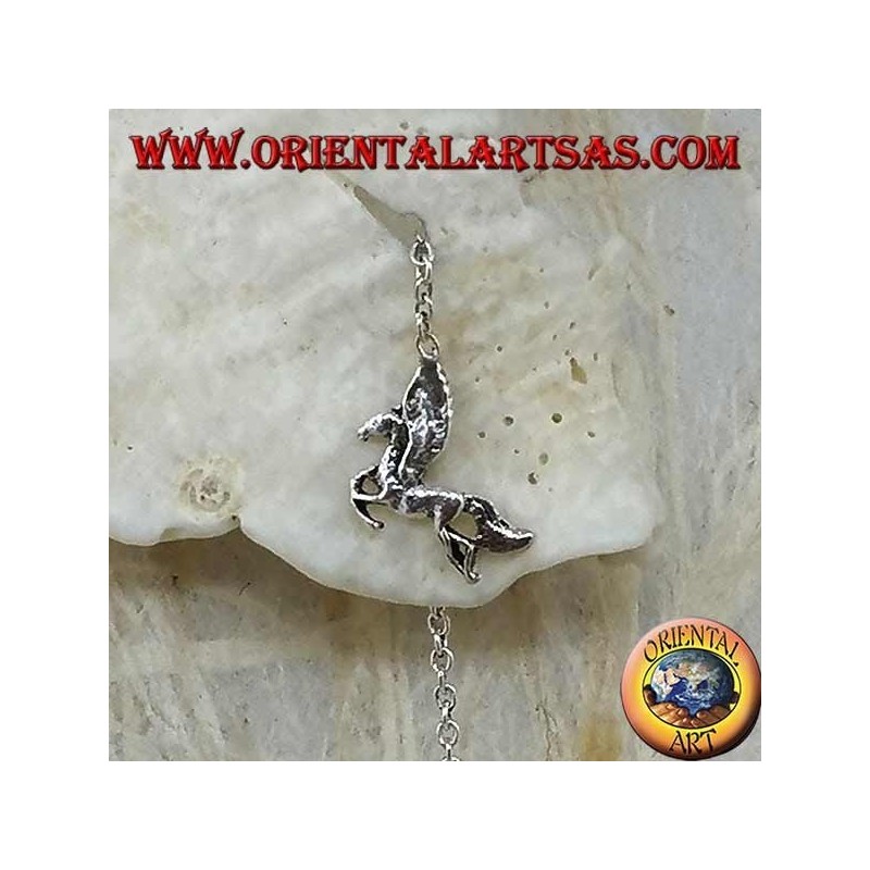 Boucles d'oreilles chaîne en argent avec cheval ailé 10 cm
