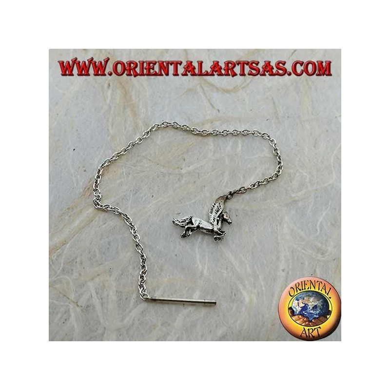 Boucles d'oreilles chaîne en argent avec cheval ailé 10 cm