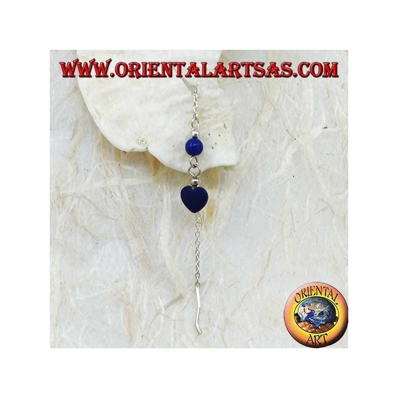 Boucles d'oreilles chaîne en argent avec lapis boule de 7 cm.