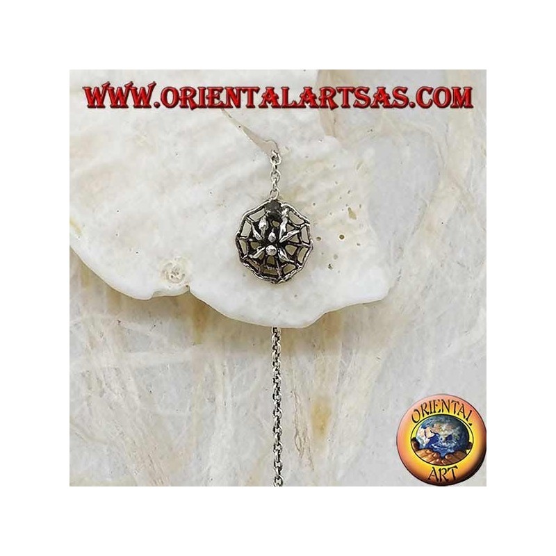 Silver spider chain earrings on a 10 cm spider web