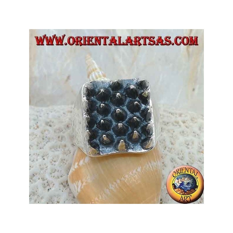 Square silver ring with spikes