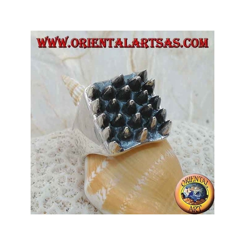 Anillo cuadrado de plata con espigas