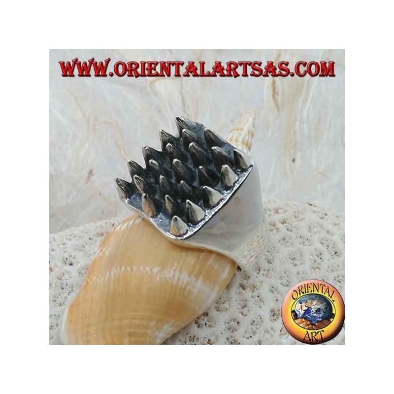 Square silver ring with spikes