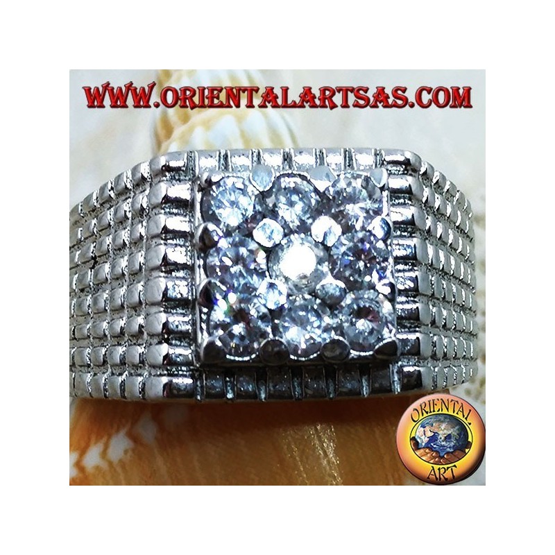 Silver ring with nine white zircons