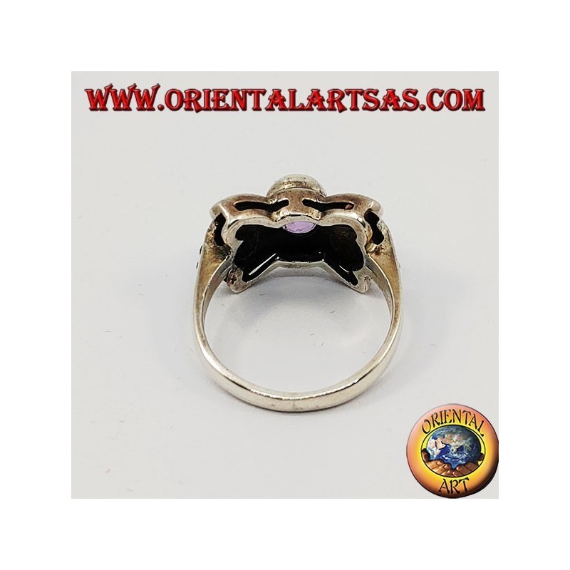 Bague en argent avec améthyste ovale naturelle entourée de marcassite