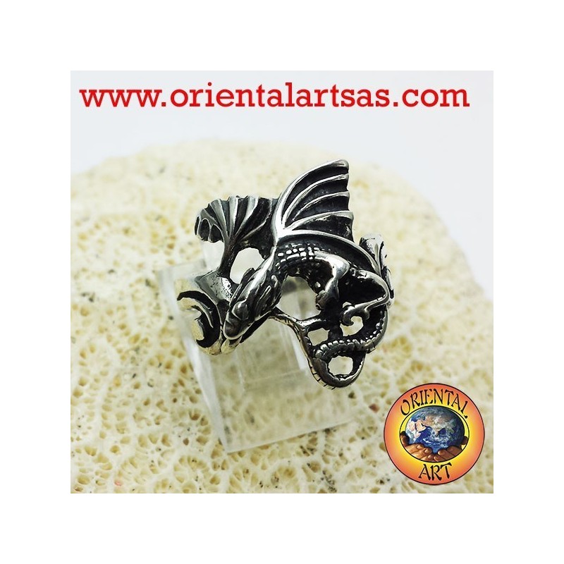 Anello Drago con ali (Basilisco ) in argento