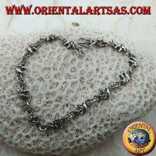 Silver bracelet with 13 elephants in a row (medium)