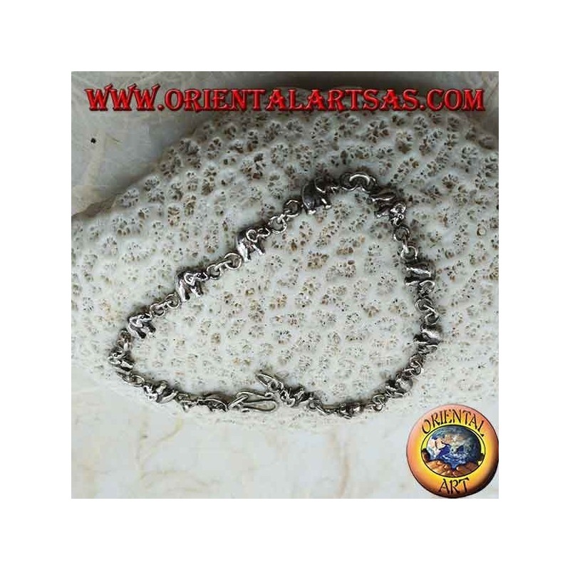 Pulsera de plata con 13 elefantes seguidos (mediano)