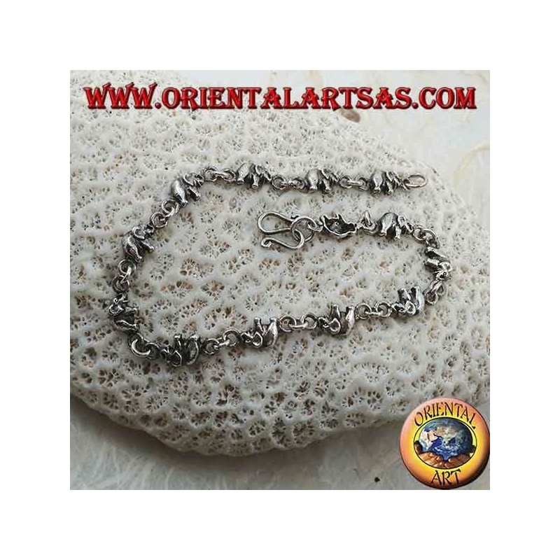 Bracelet en argent avec 13 éléphants d'affilée (moyen)