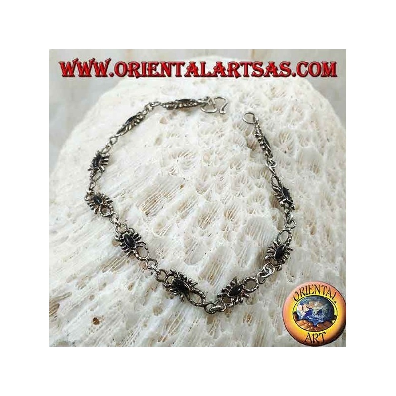 Pulsera de plata suave con 10 escorpiones con ónice