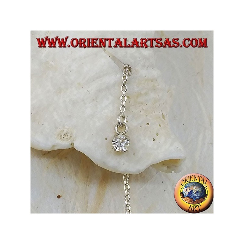 Silver chain earrings with 15 cm white zircon set