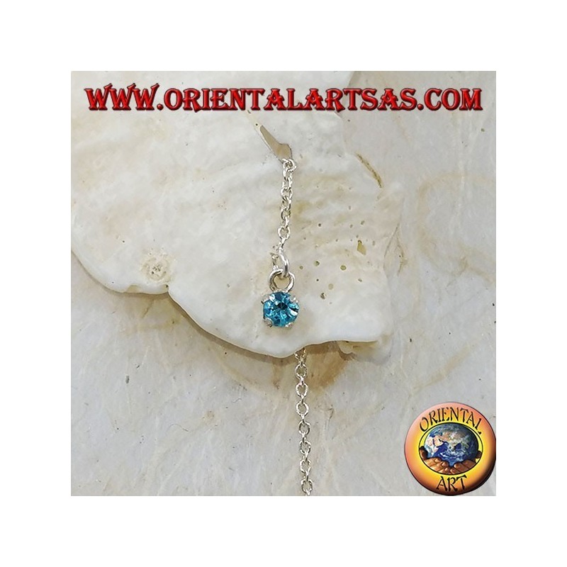 Silver chain earrings with a light blue zircon set 15 cm