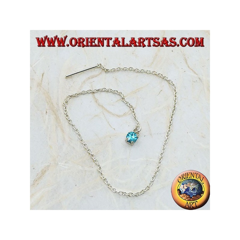 Pendientes de cadena de plata con circonita azul claro engastados 15 cm.