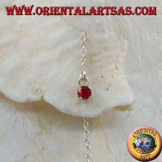 Orecchini in argento a catenina con zircone rosso incastonato da 15 cm