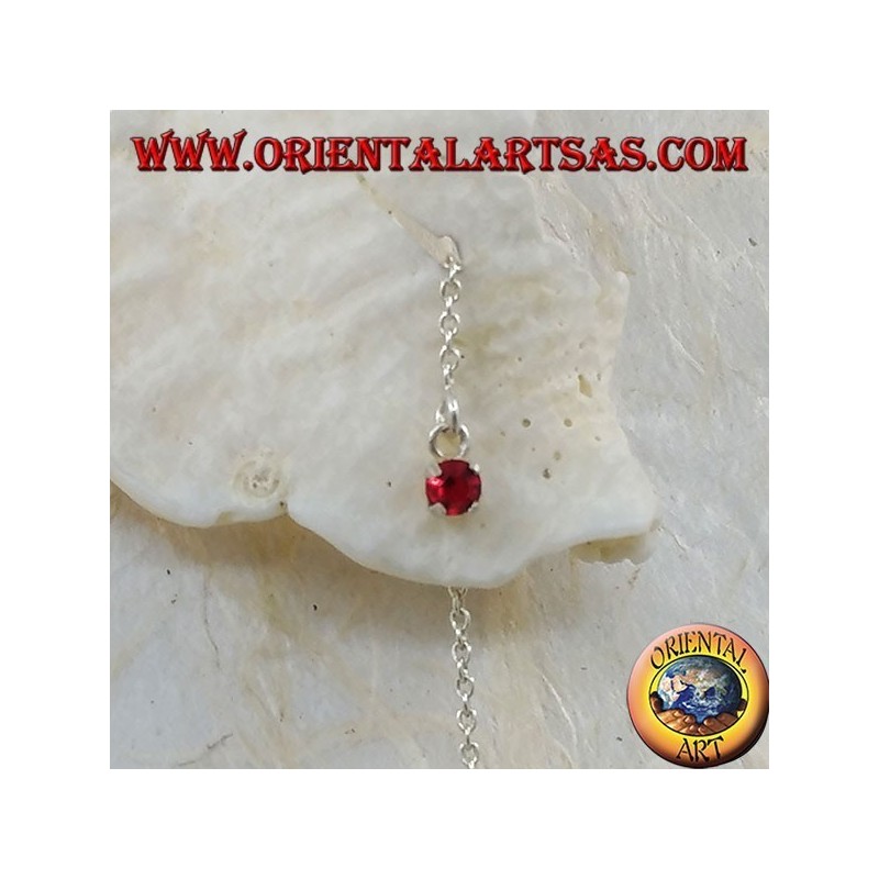 Boucles d'oreilles chaîne en argent avec zircon rouge serti 15 cm