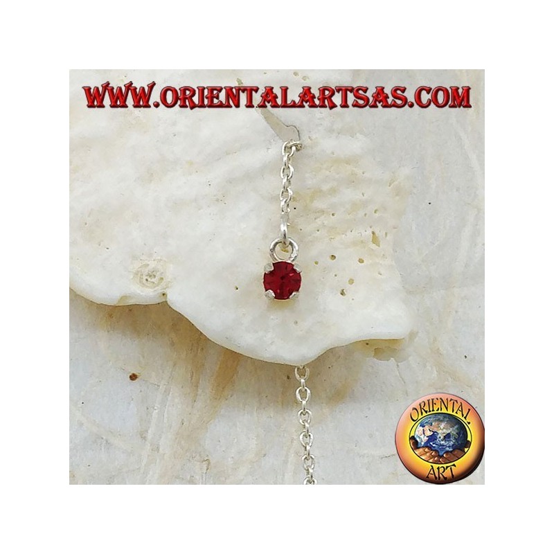 Silver chain earrings with 15 cm set red zircon