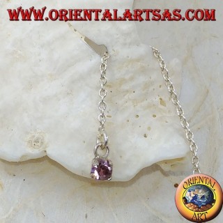 Boucles d'oreilles chaîne en argent avec ensemble zircon rose 15 cm