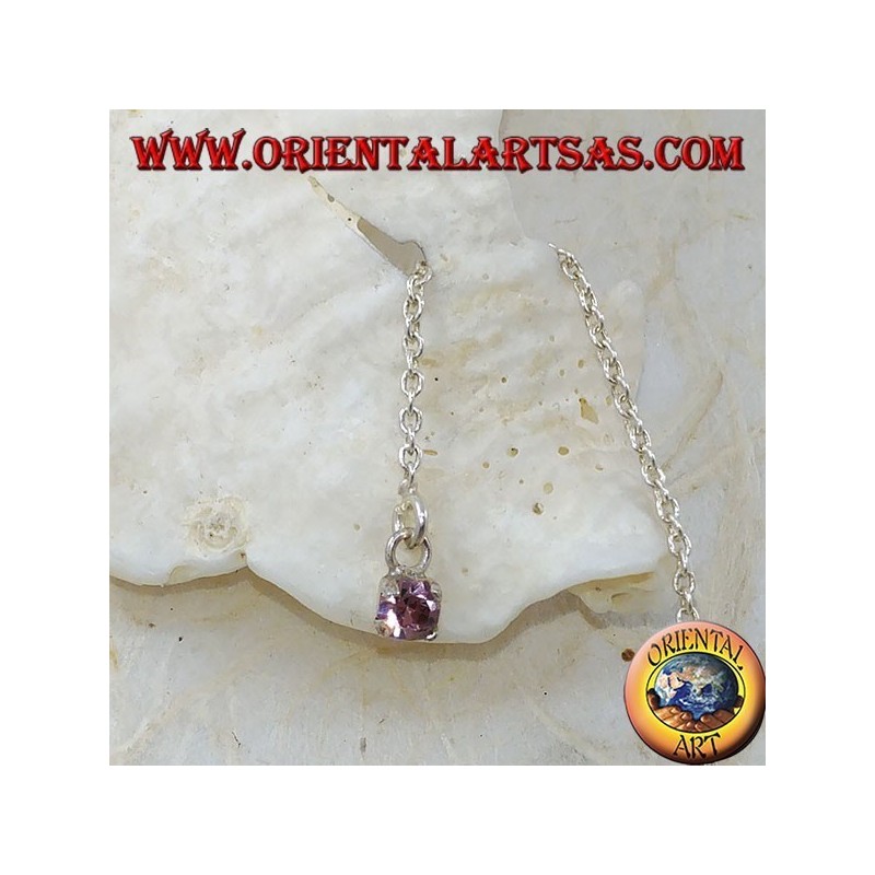 Silberne Kettenohrringe mit 15 cm rosa Zirkon-Set