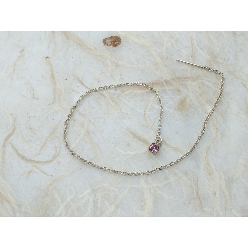 Boucles d'oreilles chaîne en argent avec ensemble zircon rose 15 cm