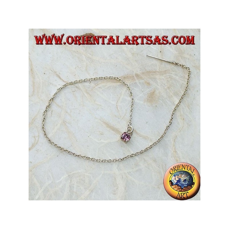 Silver chain earrings with 15 cm pink zircon set