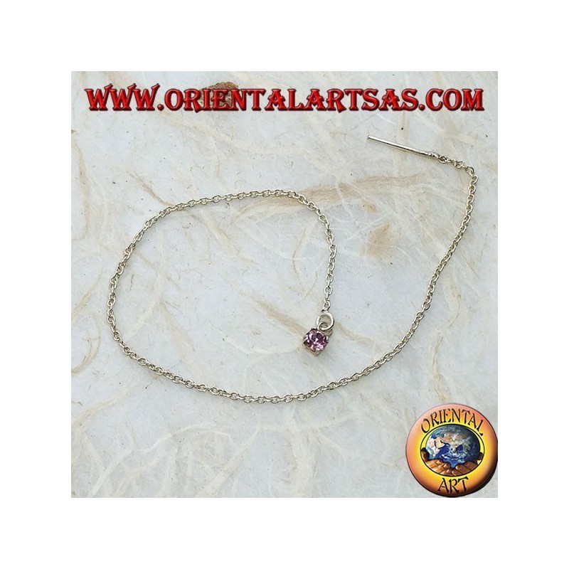 Pendientes de cadena de plata con 15 cm de circonita rosa.