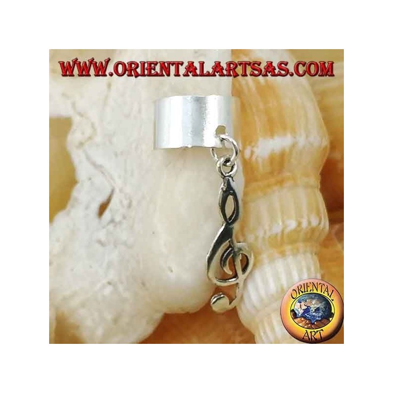 Glatte Ohrmanschette in Silber mit hängendem Violinschlüssel