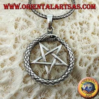 Silberanhänger, Ouroboros mit Pentagramm (nach unten zeigend)