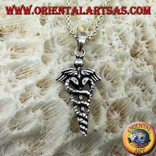 Silberner Caduceus-Anhänger (geflügelte Stange mit zwei gewundenen Schlangen), klein