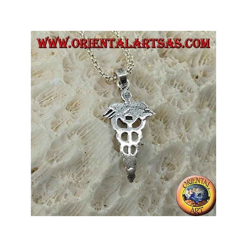 Silberner Caduceus-Anhänger (geflügelte Stange mit zwei gewundenen Schlangen), klein