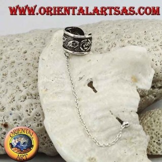 Boucle d'oreille en argent avec chaîne, roses en haut-relief