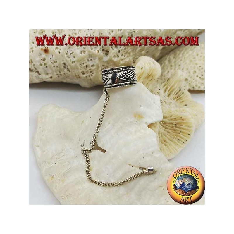 Boucle d'oreille en argent avec chaîne, losange en haut-relief