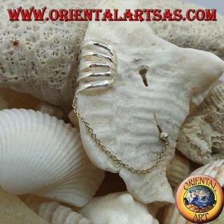 Silver ear cuff with chain, smooth rings