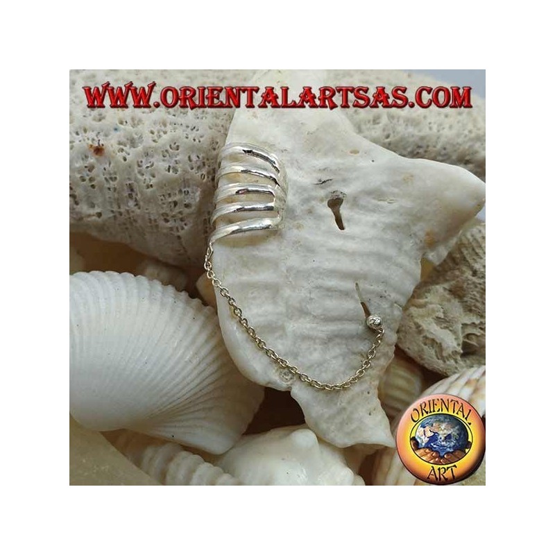 Ear cuff plateado con cadena, anillos suaves