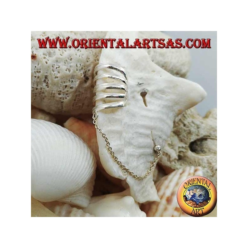 Silberne Ohrstulpe mit Kette, glatte Ringe