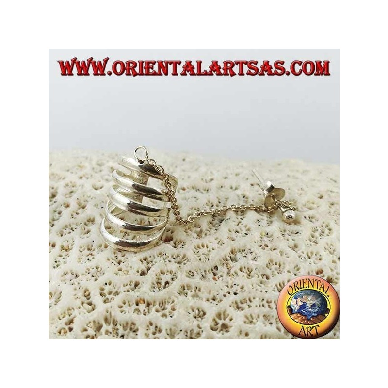 Silberne Ohrstulpe mit Kette, glatte Ringe