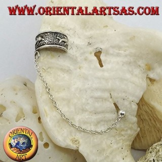 Boucle d'oreille en argent avec chaîne, dauphins en haut-relief