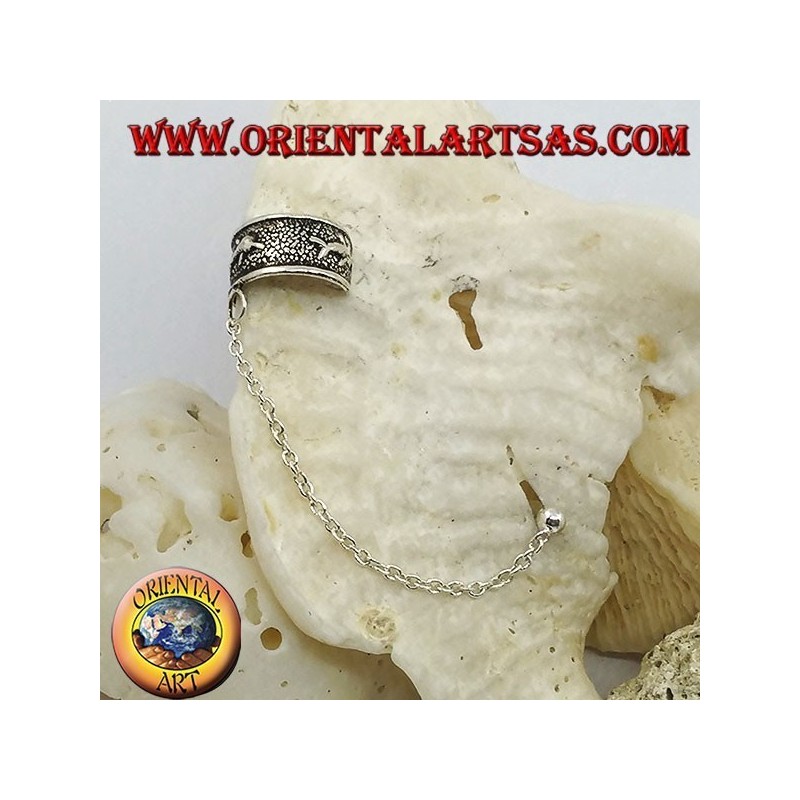 Boucle d'oreille en argent avec chaîne, dauphins en haut-relief