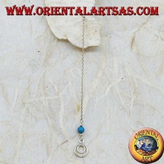 Silver butterfly earrings with chain, double circle and 7 cm turquoise ball