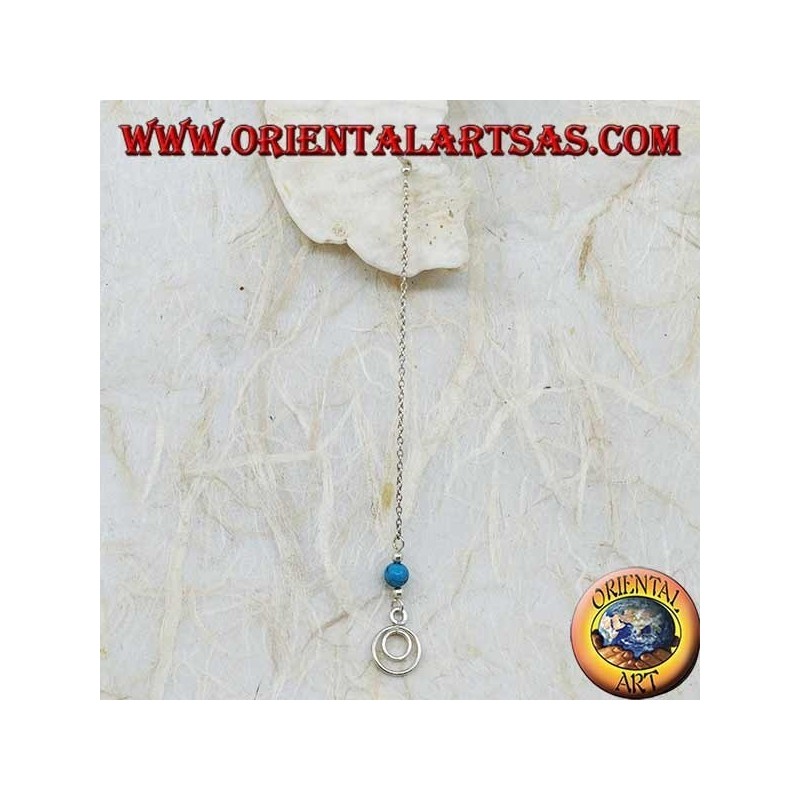 Silberne Schmetterlingsohrringe mit Kette, Doppelkreis und 7 cm türkisfarbenem Ball