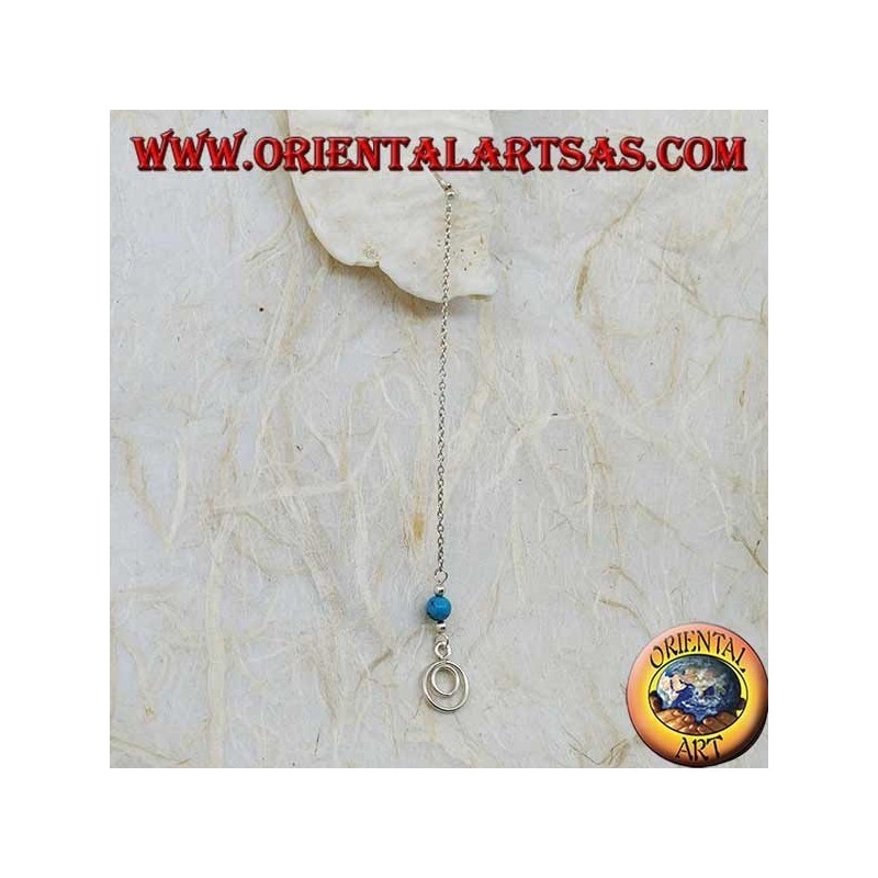 Boucles d'oreilles papillon en argent avec chaîne, double cercle et boule turquoise de 7 cm