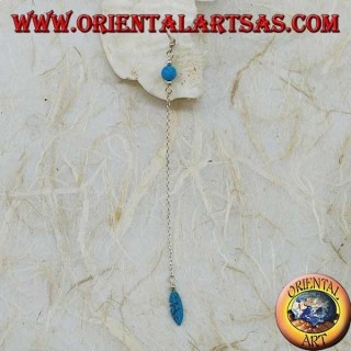 Boucles d'oreilles papillon en argent avec chaîne, plume et boule turquoise de 7 cm