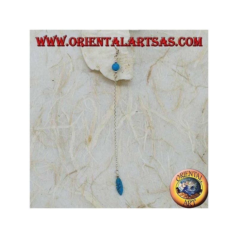 Silberne Schmetterlingsohrringe mit Kette, Feder und 7 cm türkisfarbenem Ball