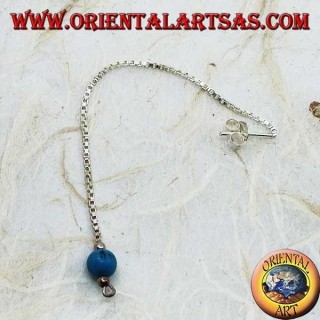 Boucles d'oreilles papillon en argent avec chaîne épaisse et boule turquoise de 7 cm