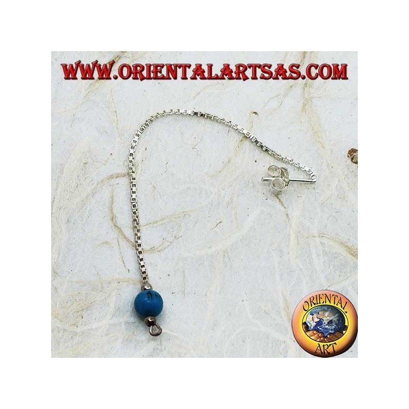 Silver butterfly earrings with thick chain and 7 cm turquoise ball