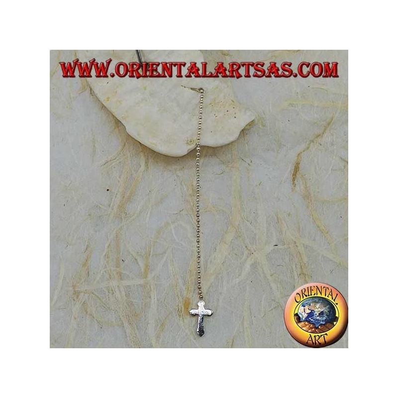 Pendientes mariposa de plata con cadena de bolas y cruz de 7 cm.