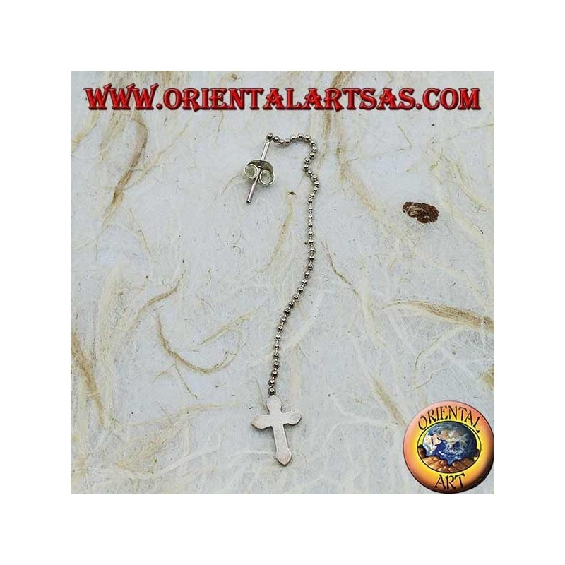 Pendientes mariposa de plata con cadena de bolas y cruz de 7 cm.