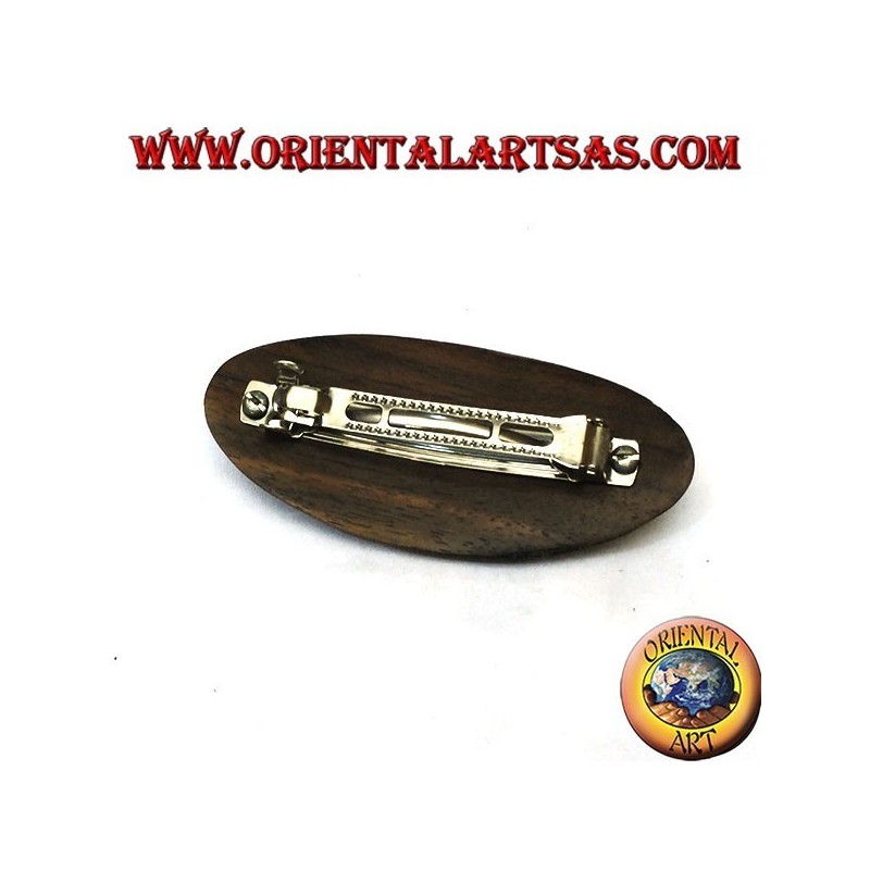 Clip in ebony wood, smooth oval