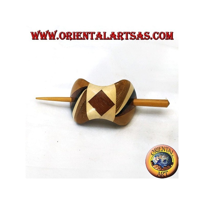 Fermacapelli con spillone in legno con composizione a mosaico