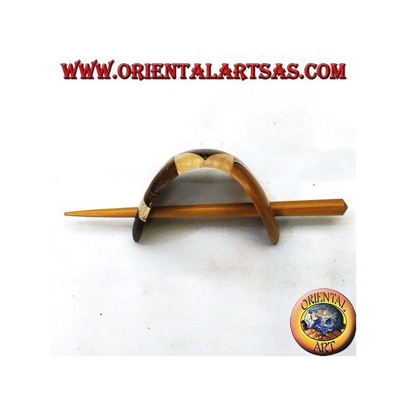 Hairpin with wooden pin with mosaic composition